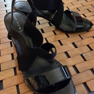 Anne Klein Glossy Black Strappy Heels